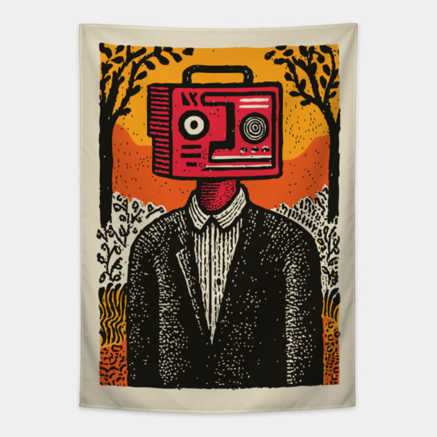 Vintage Radio Head Man in the Woods Tapestry by TuncGK