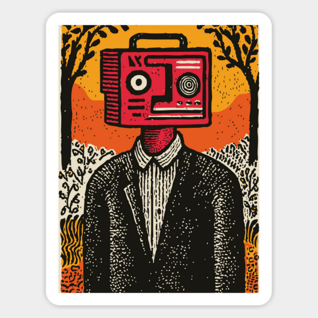 Vintage Radio Head Man in the Woods Magnet by TuncGK