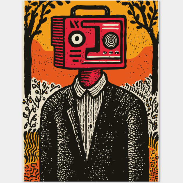 Vintage Radio Head Man in the Woods Wall Art by TuncGK