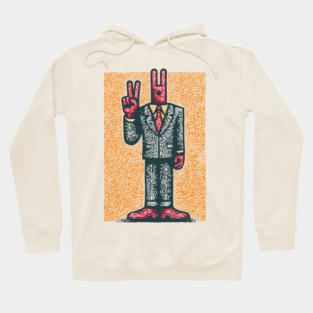 Quirky Peace Sign Office Man Retro Character Hoodie