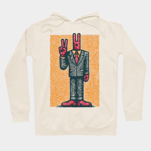 Quirky Peace Sign Office Man Retro Character Hoodie by TuncGK