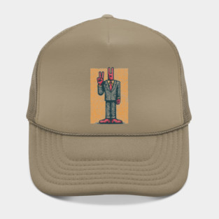 Quirky Peace Sign Office Man Retro Character Hat
