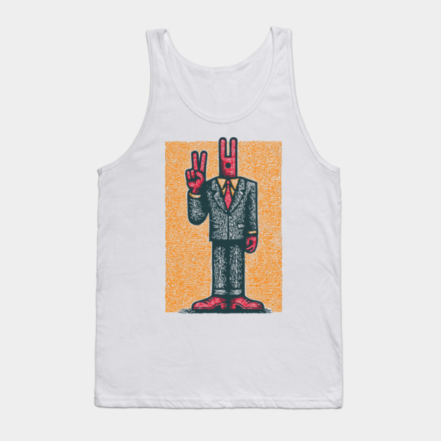 Quirky Peace Sign Office Man Retro Character Tank Top by TuncGK