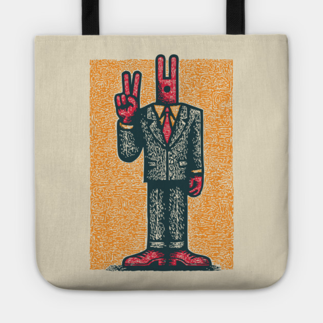 Quirky Peace Sign Office Man Retro Character Tote by TuncGK