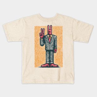 Quirky Peace Sign Office Man Retro Character Kids T-Shirt