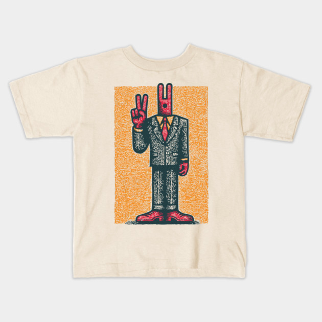 Quirky Peace Sign Office Man Retro Character Kids T-Shirt by TuncGK