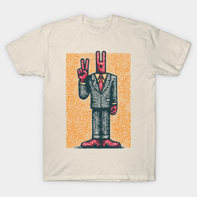Quirky Peace Sign Office Man Retro Character T-Shirt by TuncGK