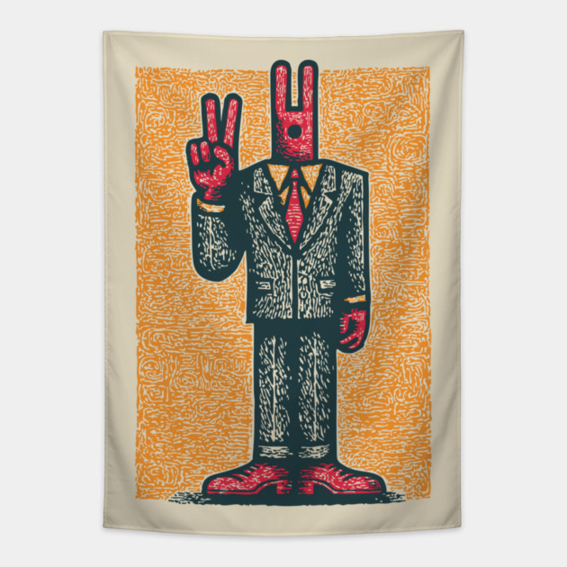 Quirky Peace Sign Office Man Retro Character Tapestry by TuncGK