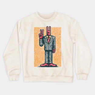 Quirky Peace Sign Office Man Retro Character Crewneck Sweatshirt