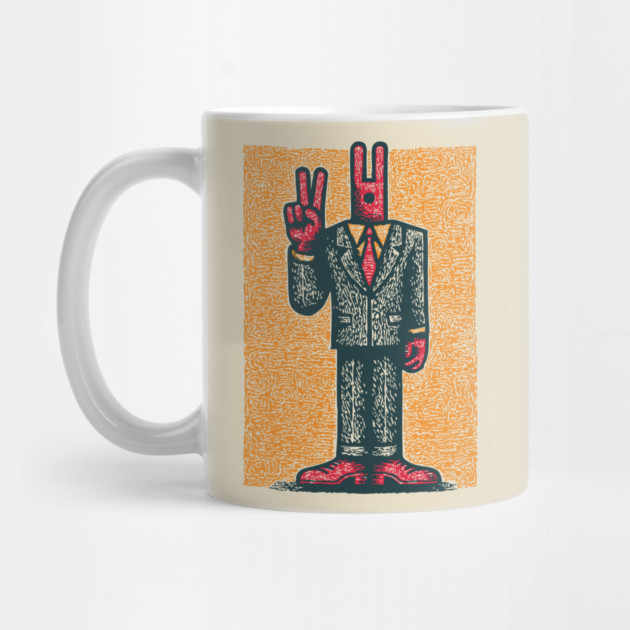 Quirky Peace Sign Office Man Retro Character by TuncGK