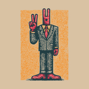 Quirky Peace Sign Office Man Retro Character T-Shirt