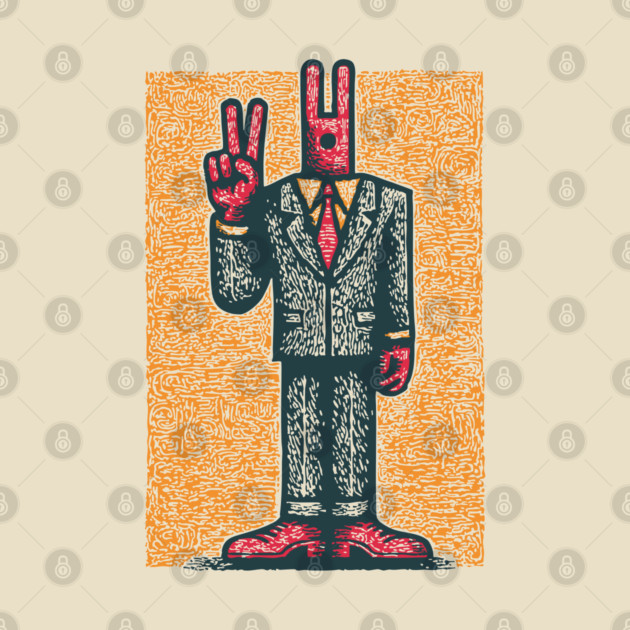 Quirky Peace Sign Office Man Retro Character by TuncGK