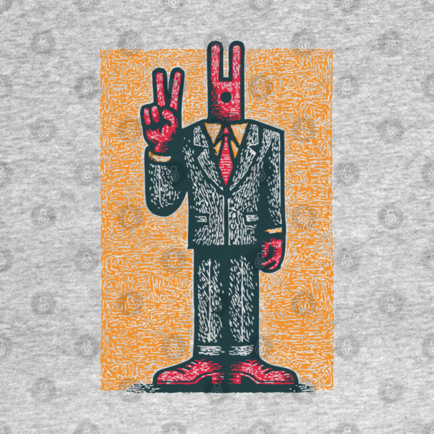 Quirky Peace Sign Office Man Retro Character by TuncGK
