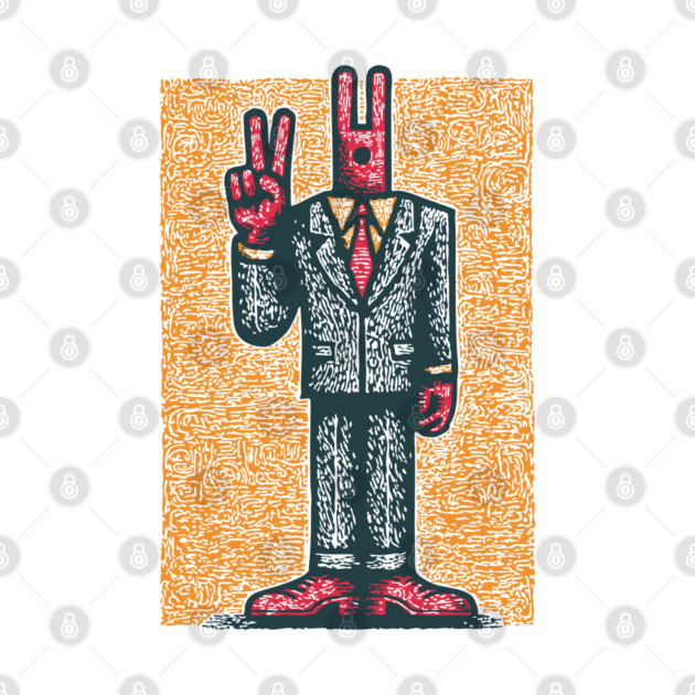 Quirky Peace Sign Office Man Retro Character by TuncGK