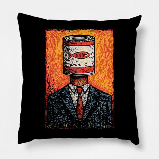 Canned Tuna Fish Head Pop Art Surrealism Pillow by TuncGK