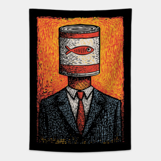 Canned Tuna Fish Head Pop Art Surrealism Tapestry