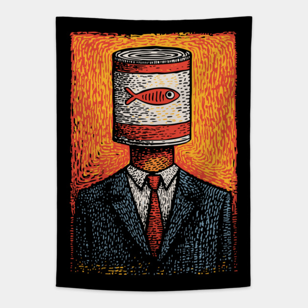 Canned Tuna Fish Head Pop Art Surrealism Tapestry by TuncGK