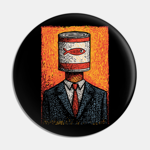 Canned Tuna Fish Head Pop Art Surrealism Pin by TuncGK