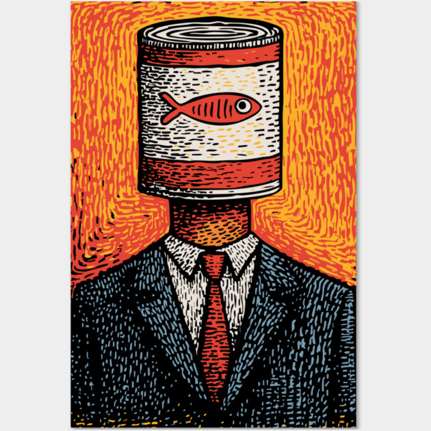 Canned Tuna Fish Head Pop Art Surrealism Wall Art by TuncGK