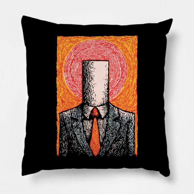 Absurdist Toilet Paper Roll Head Man Art Pillow by TuncGK