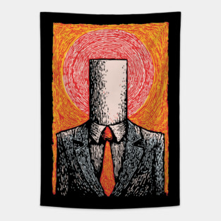 Absurdist Toilet Paper Roll Head Man Art Tapestry