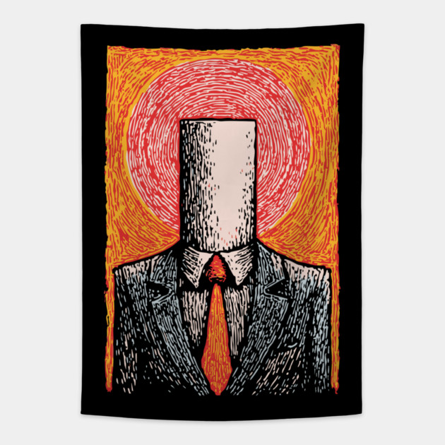 Absurdist Toilet Paper Roll Head Man Art Tapestry by TuncGK