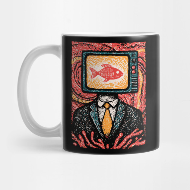 Surreal TV Head Man with Aquarium Illustration by TuncGK