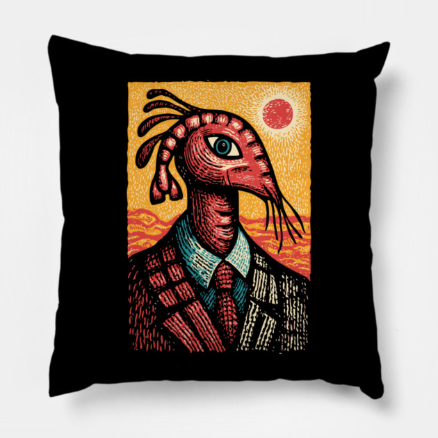 Surreal Dapper Shrimp Man Portrait Illustration Pillow by TuncGK