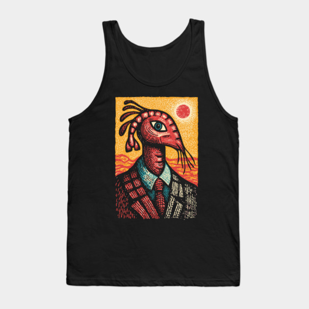 Surreal Dapper Shrimp Man Portrait Illustration Tank Top by TuncGK