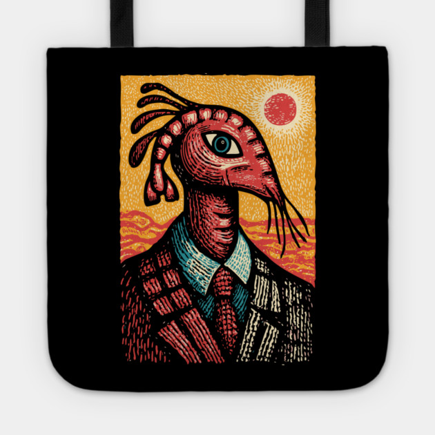Surreal Dapper Shrimp Man Portrait Illustration Tote by TuncGK