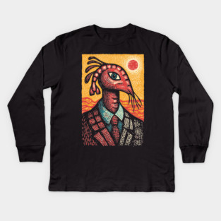 Surreal Dapper Shrimp Man Portrait Illustration Kids Long Sleeve T-Shirt