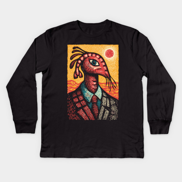 Surreal Dapper Shrimp Man Portrait Illustration Kids Long Sleeve T-Shirt by TuncGK