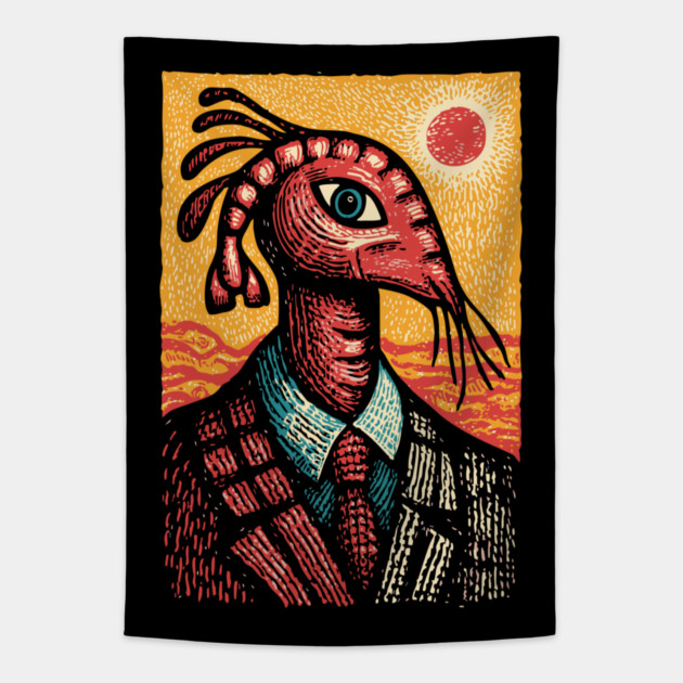 Surreal Dapper Shrimp Man Portrait Illustration Tapestry by TuncGK