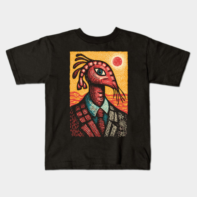 Surreal Dapper Shrimp Man Portrait Illustration Kids T-Shirt by TuncGK