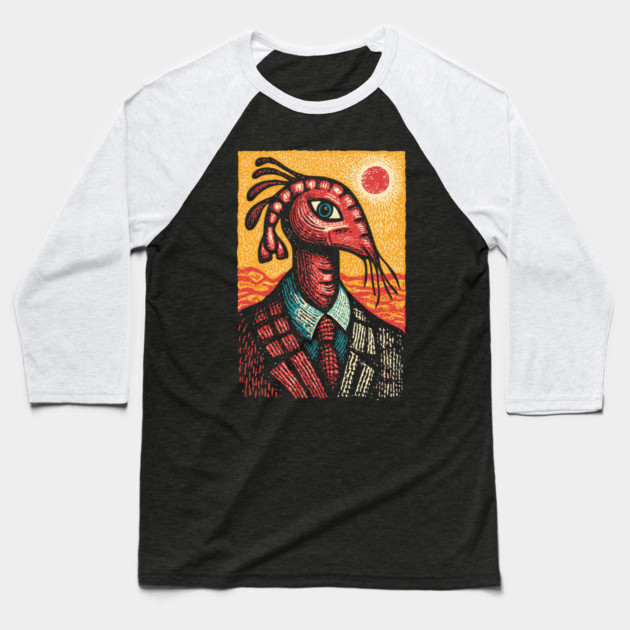 Surreal Dapper Shrimp Man Portrait Illustration Baseball T-Shirt by TuncGK