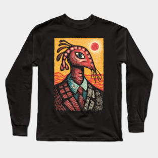 Surreal Dapper Shrimp Man Portrait Illustration Long Sleeve T-Shirt