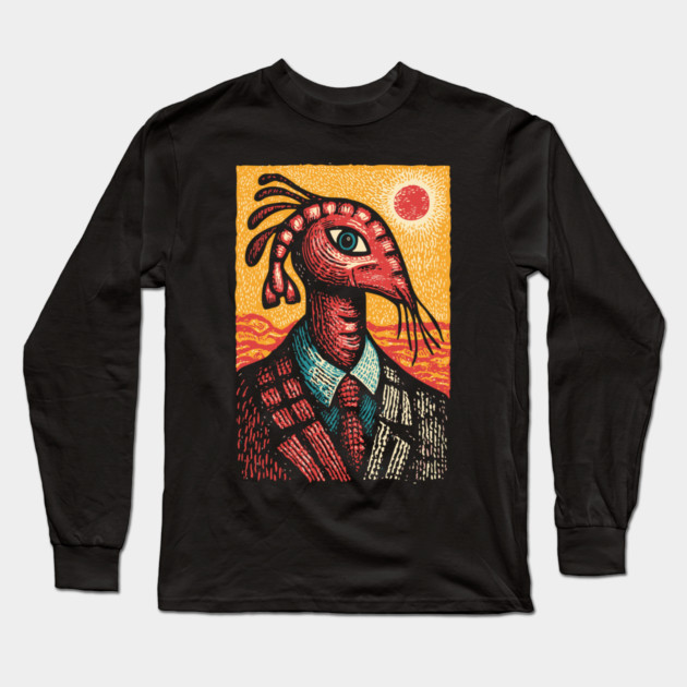 Surreal Dapper Shrimp Man Portrait Illustration Long Sleeve T-Shirt by TuncGK