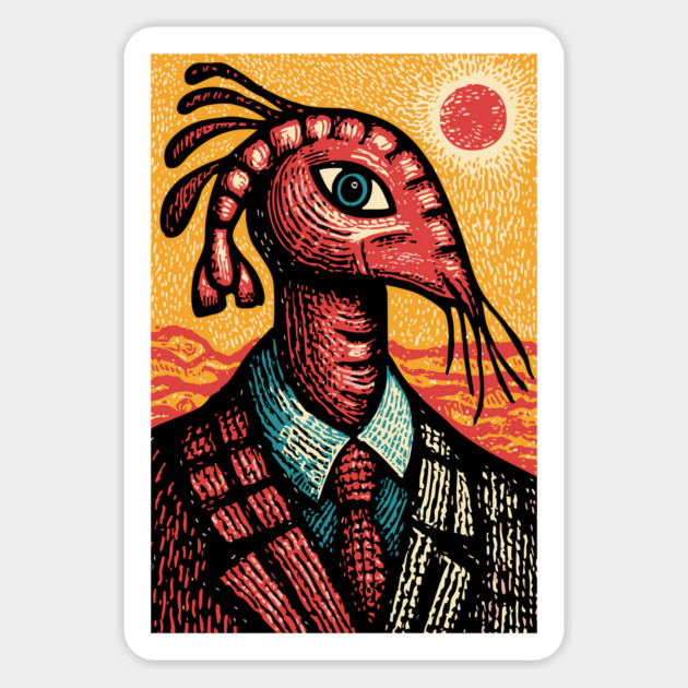 Surreal Dapper Shrimp Man Portrait Illustration Magnet by TuncGK