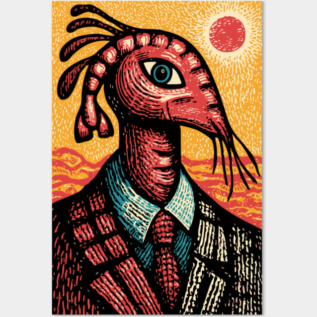 Surreal Dapper Shrimp Man Portrait Illustration Wall Art by TuncGK