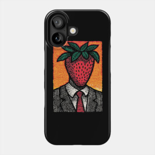 Surreal Strawberry Head Man in a Suit Art Phone Case