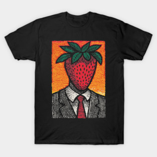 Surreal Strawberry Head Man in a Suit Art T-Shirt