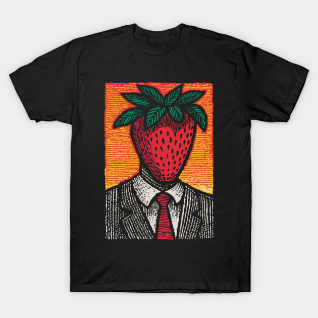 Surreal Strawberry Head Man in a Suit Art T-Shirt by TuncGK