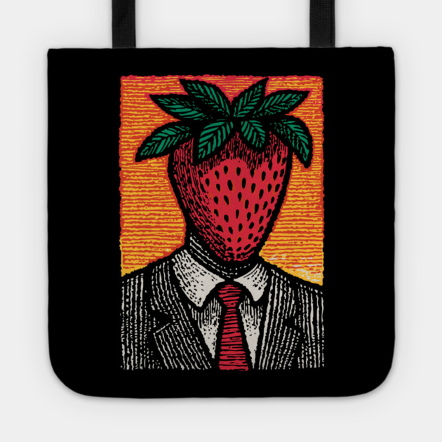 Surreal Strawberry Head Man in a Suit Art Tote by TuncGK