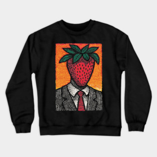 Surreal Strawberry Head Man in a Suit Art Crewneck Sweatshirt