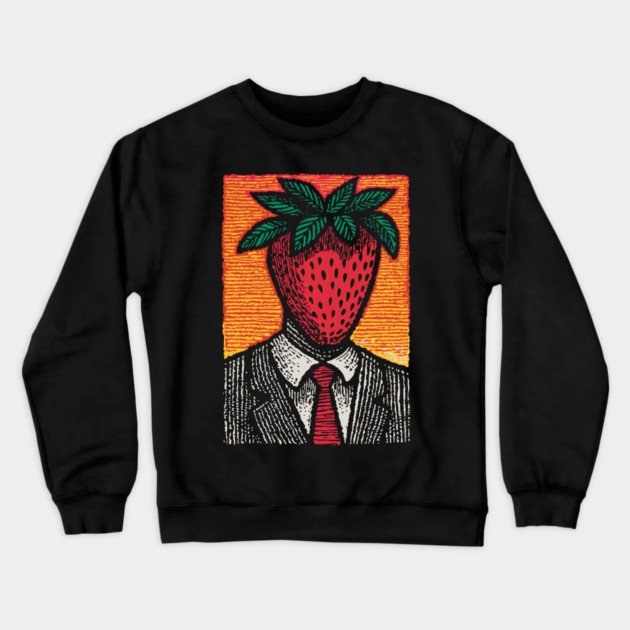 Surreal Strawberry Head Man in a Suit Art Crewneck Sweatshirt by TuncGK