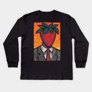 Surreal Strawberry Head Man in a Suit Art Kids Long Sleeve T-Shirt