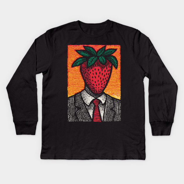 Surreal Strawberry Head Man in a Suit Art Kids Long Sleeve T-Shirt by TuncGK