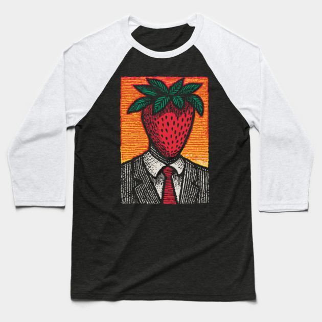 Surreal Strawberry Head Man in a Suit Art Baseball T-Shirt by TuncGK