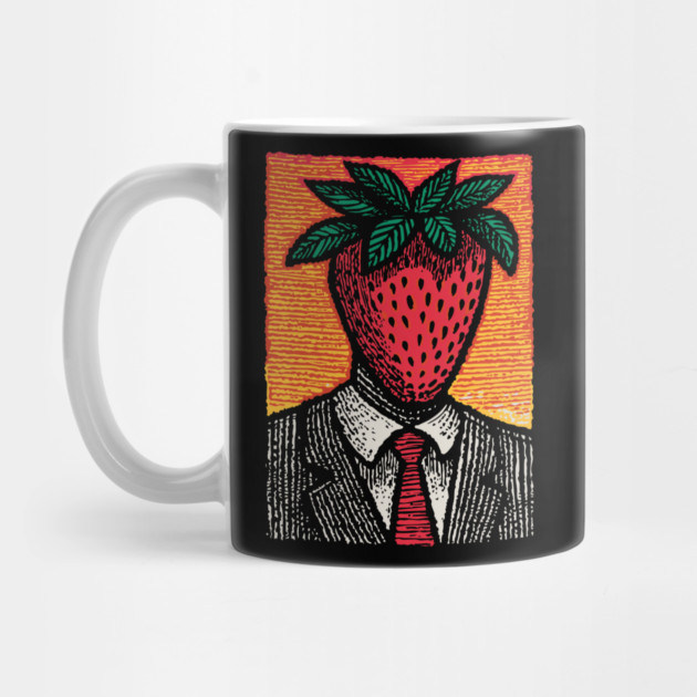 Surreal Strawberry Head Man in a Suit Art by TuncGK