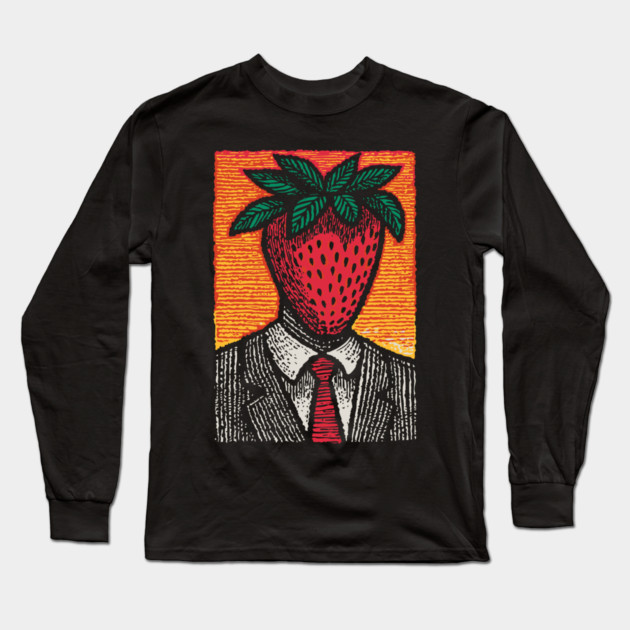 Surreal Strawberry Head Man in a Suit Art Long Sleeve T-Shirt by TuncGK